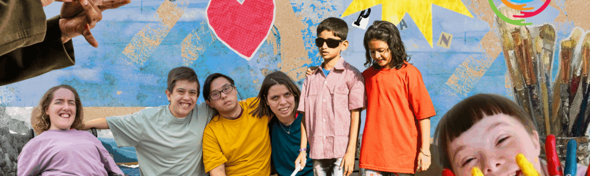 colagge que presenta jovenes y niños con discapacidad y sin discapacidad