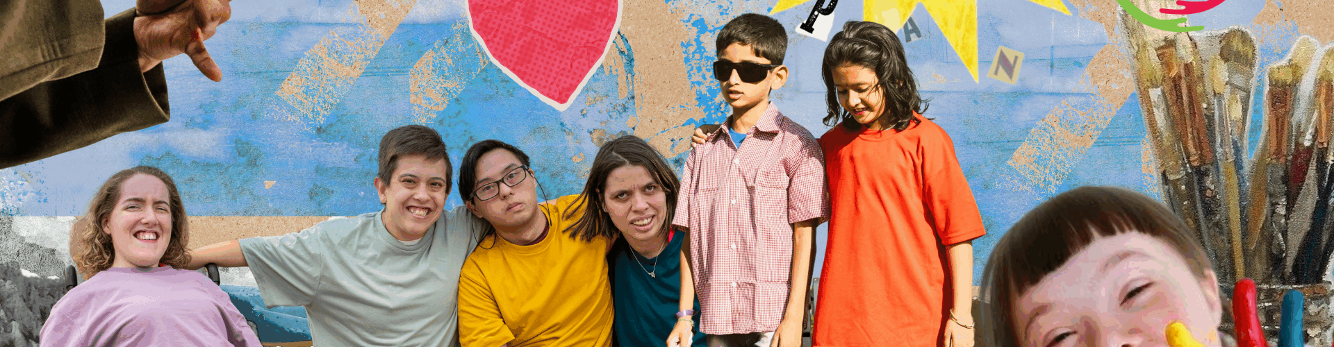 colagge que presenta jovenes y niños con discapacidad y sin discapacidad